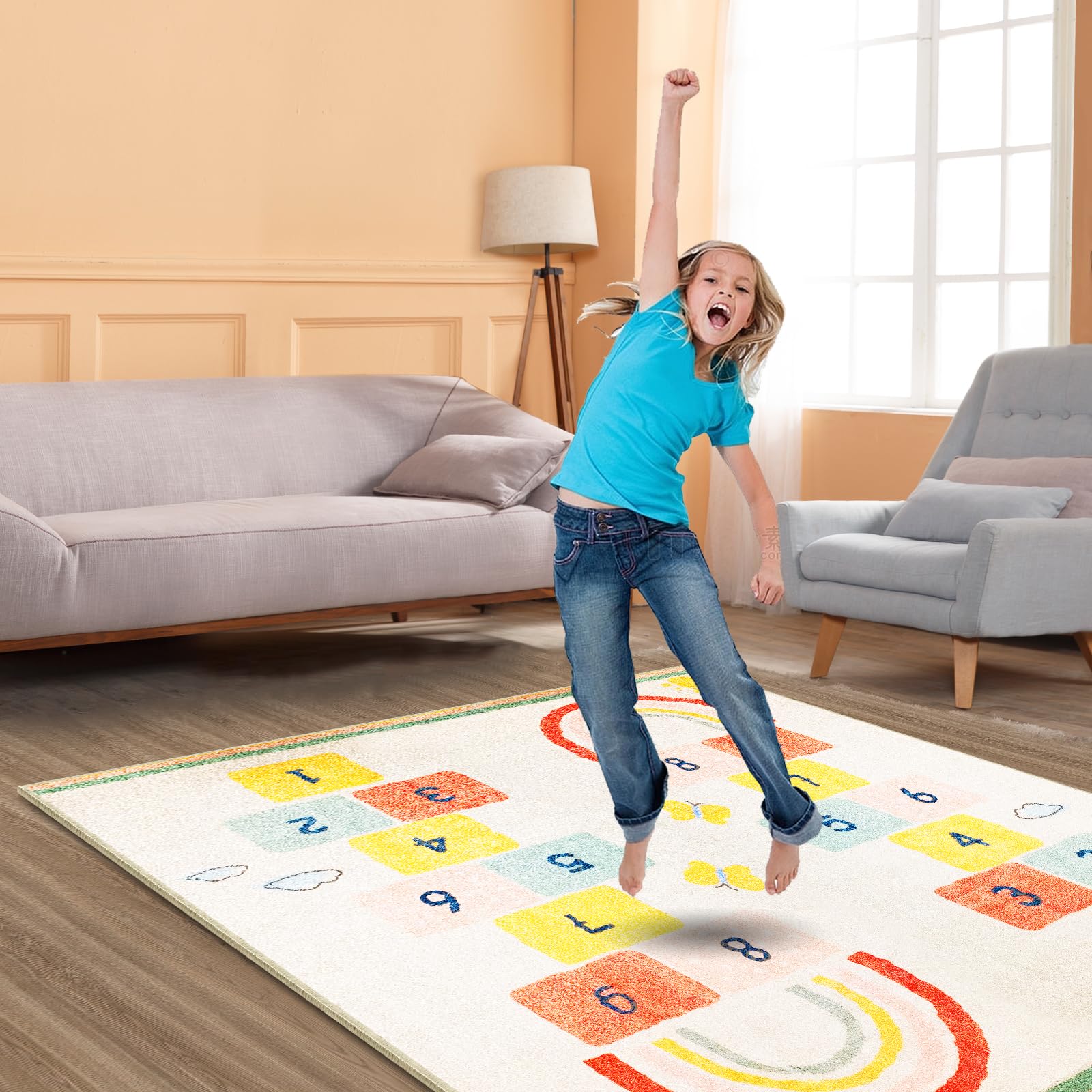 Tappeti Design Rainbow Sky Hopscotch Game Rugs, Kids Bedrooms Rugs - Image 4