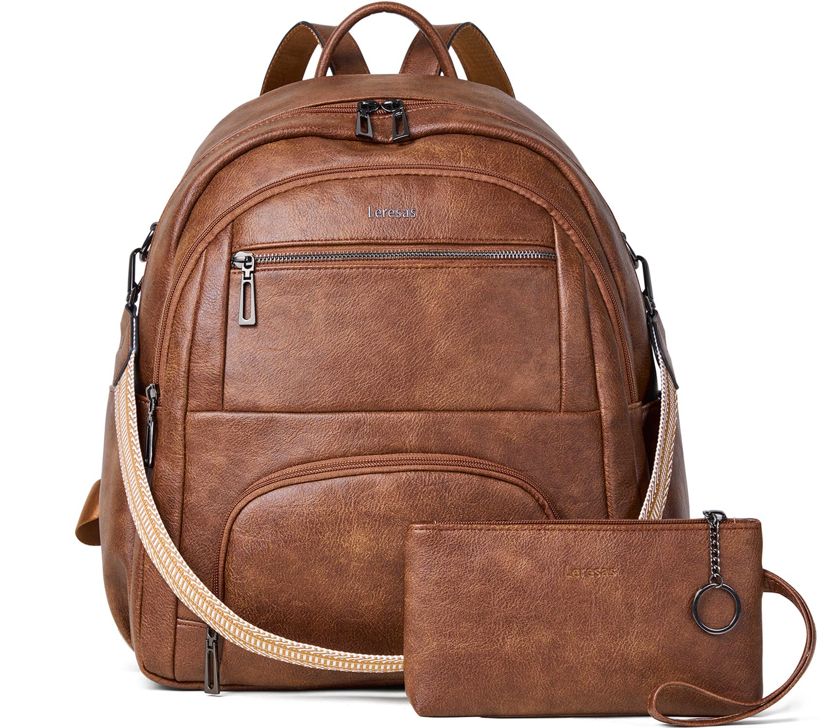 Leresas 35L Backpack Purse for Women Men Large Travel Backpack for Work College Back Pack Bag Vegan Leather Fashion Brown