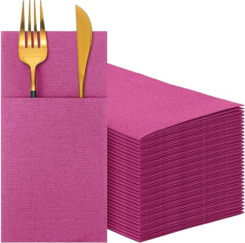 Miniatura 57 de Cindeer 150 servilletas de lino negro con bolsillo de cubiertos integrado, papel preplegado, desechable, toalla de mano para invitados, boda, Negro