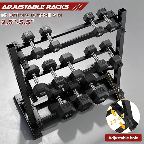 Miniatura 4 de Estante para mancuernas de 3 niveles, organizador de almacenamiento de peso multinivel para gimnasio en casa, estante de pesas para mancuernas,