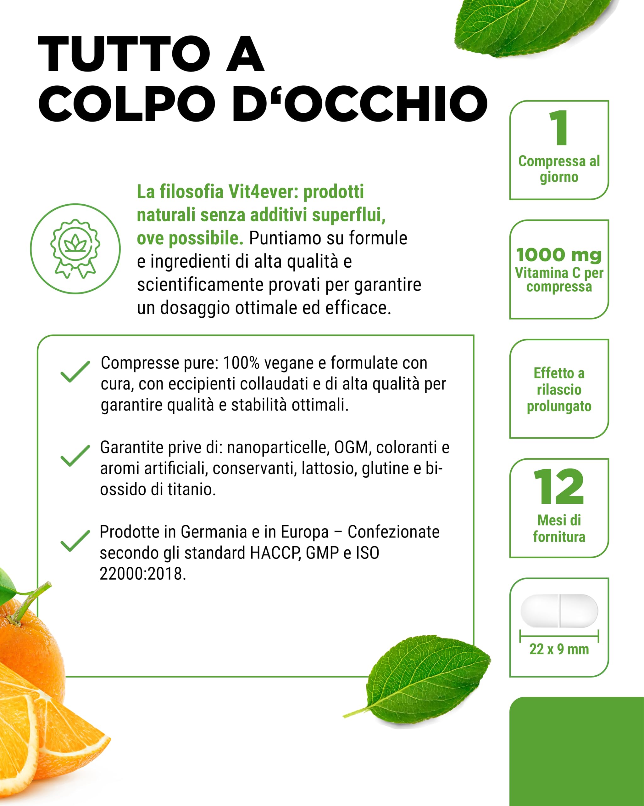 Vitamina C 1000mg - 365 compresse in un anno di fornitura - Effetto Rilasciato nel Tempo - Vitamina C + Estratto di Rosa Canina + Bioflavonoidi di Agrumi - Vegan