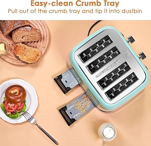 Miniatura 5 de Roter Mond Tostadora de 4 rebanadas + licuadora personal, tostadora retro de acero inoxidable, potente licuadora de batidos, verde