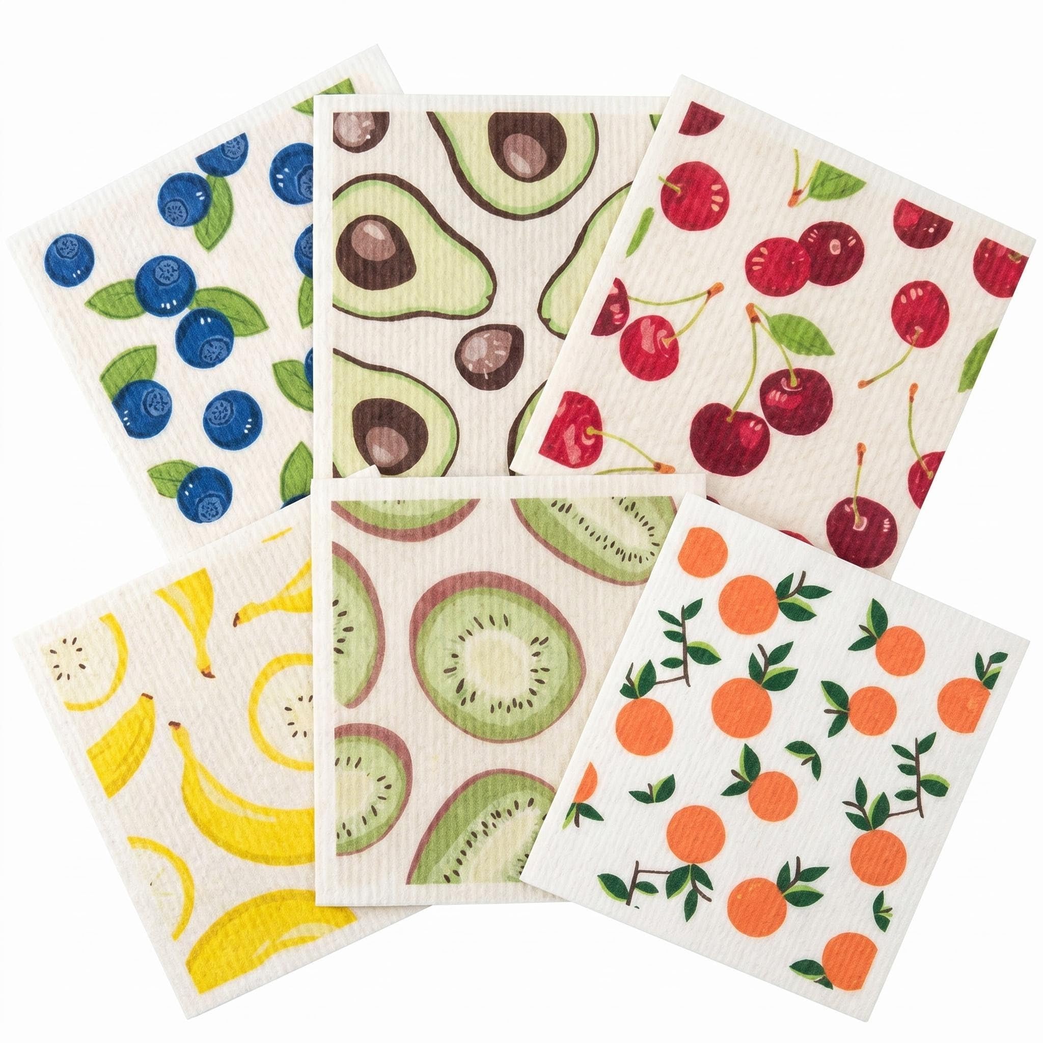 Comforso 6 Pack Super Absorbent Reusable Dish Cloths for Washing Up, Kitchen Cleaning Cloth, Sponge Clothes, Plastic-Free Dish Cloths for Kitchen Cleaning, Dishes, and Surfaces (Fruit Design)