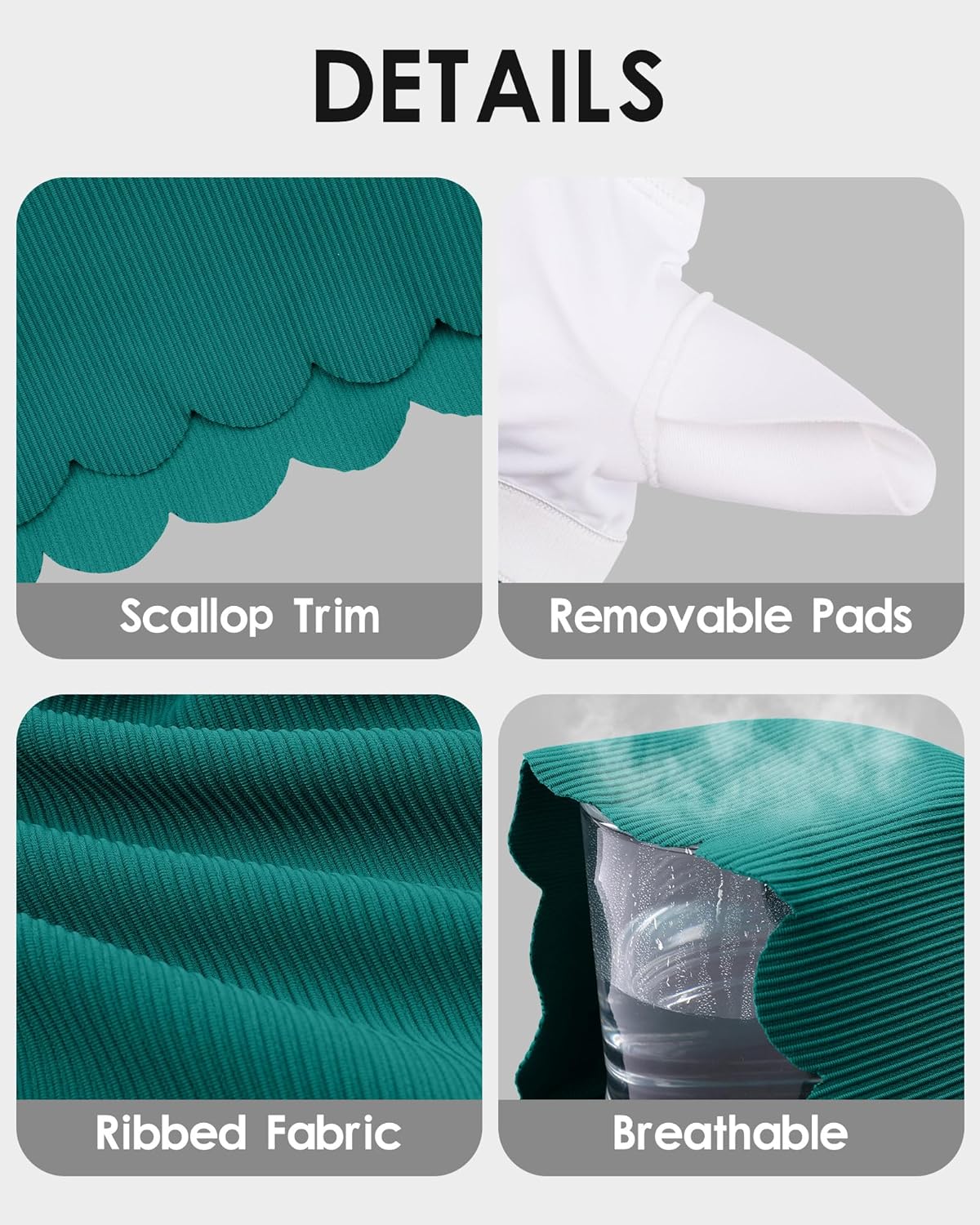 beautyin Bikini Tops for Women Racerback Swimsuit Top Scalloped Ribbed Swim Bra Padded Bathing Suit - Image 4