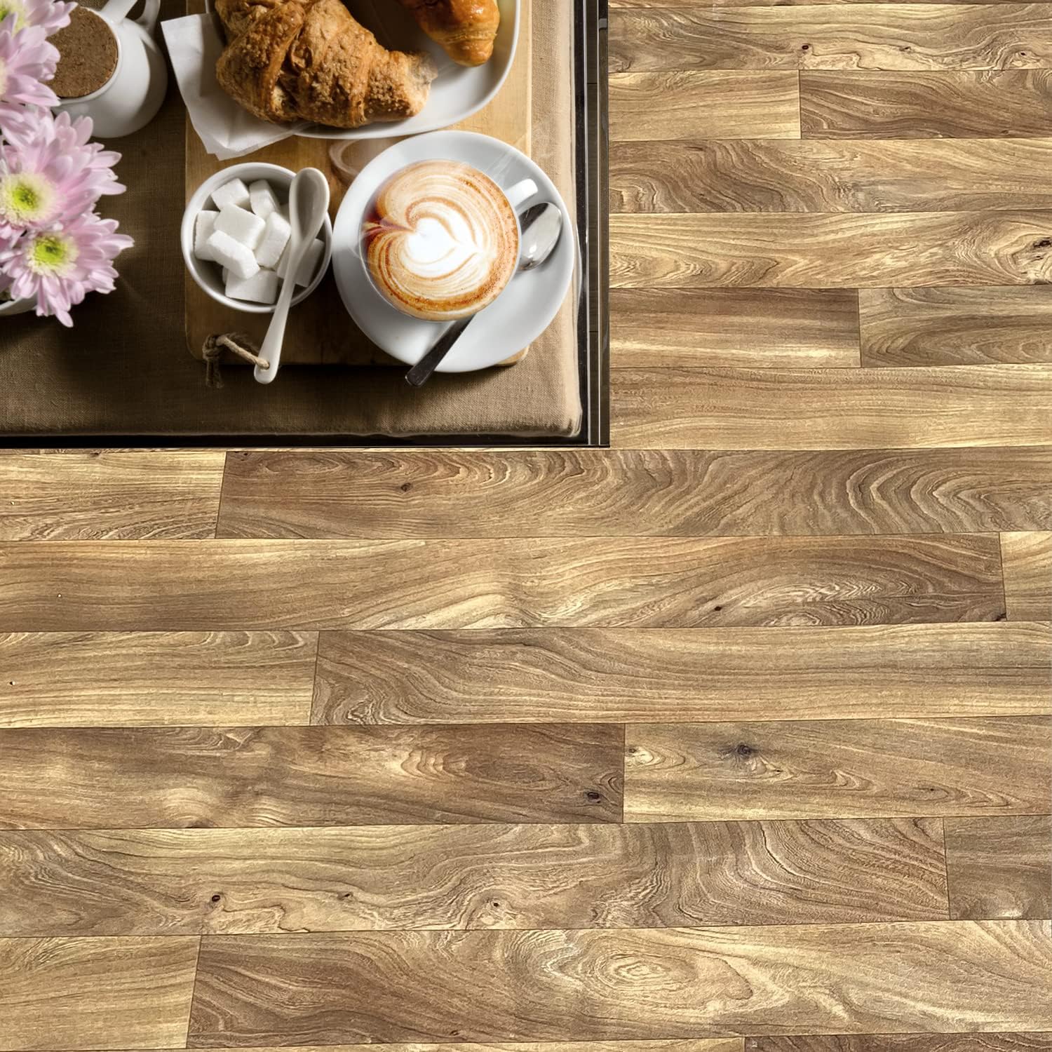 VEELIKE Pavimento PVC Adesivo Effetto Legno Grigio Bianco Piastrelle - Foto 2