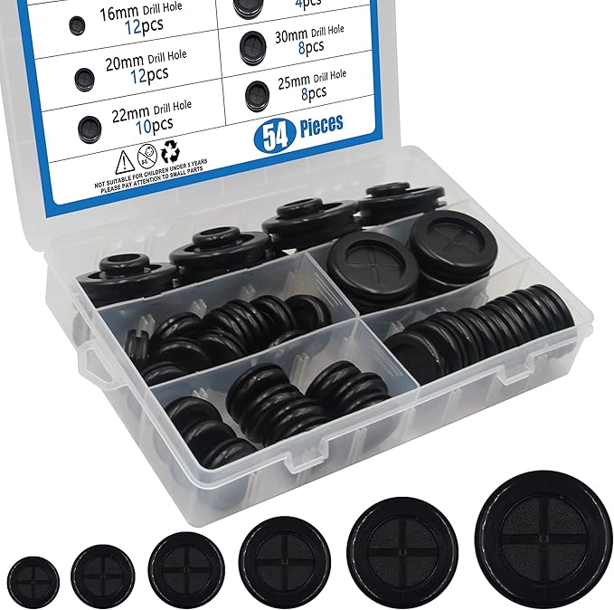 BESTYCHAO Rubber Grommet Assortment Kit, 54pcs 6 Sizes Double Sided
