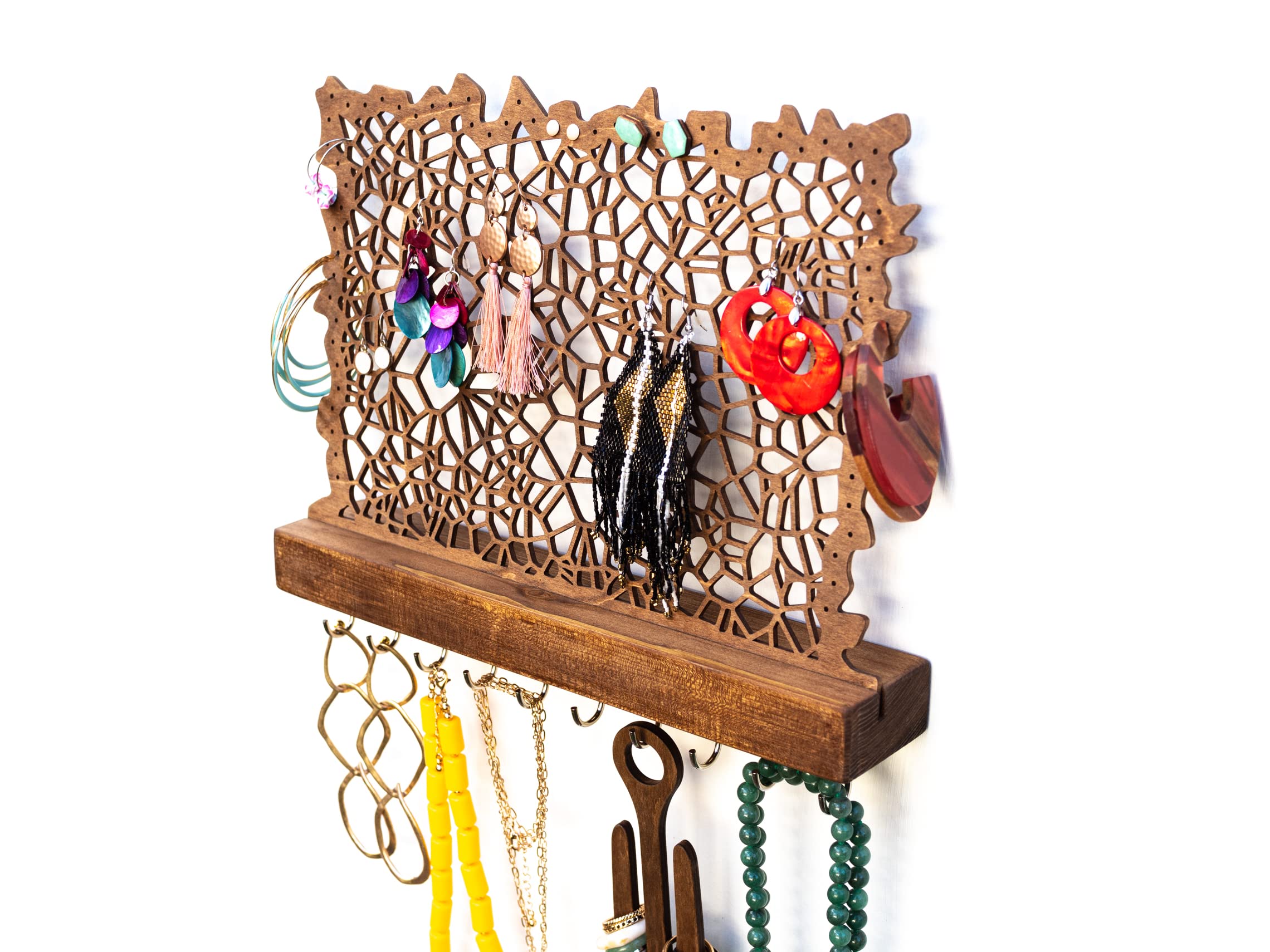 Schmuckaufbewahrung aus Holz für Ohrringe Ringe Ketten Armbänder und Ohrstecker - Handgemacht in Deutschland - Schmuckdisplay zum Anhängen - einfache Wandmontage