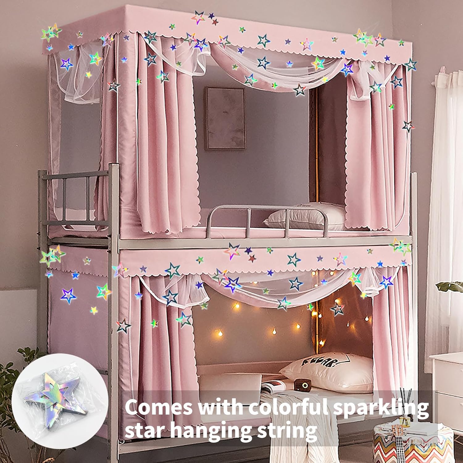 Fabric Bed Drapes Mesh Protection Canopy Shielding Netting,Bed Tents,Starry Bunk Bed Canopy Pink Canopy Bed Curtains Twin Top Bunk Bed Tent Canopy Canopy Bed Frame Post Poles, Dorm Bed Priva
