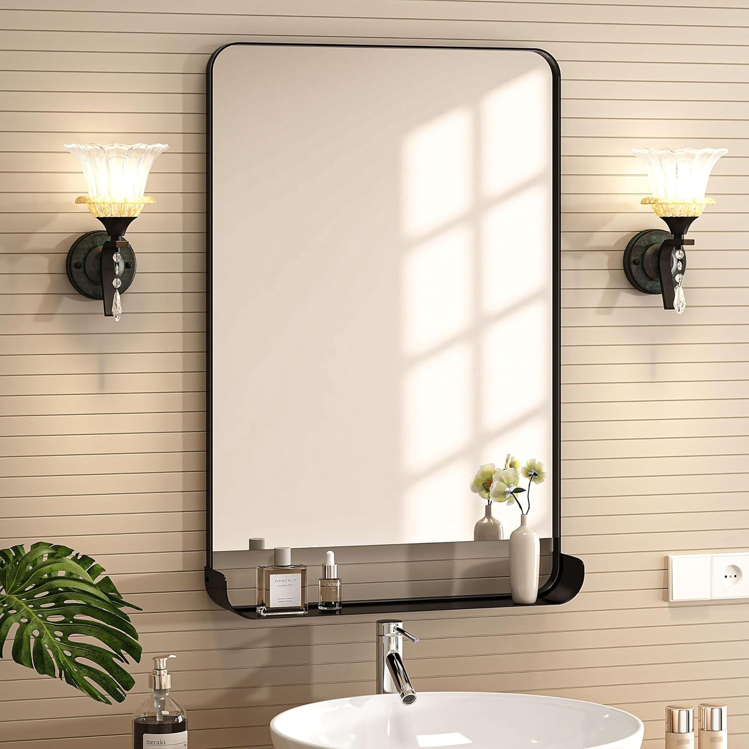 Amazon.com: MYTHFUL Black Metal Framed Bathroom Mirror for Wall 28X20 ...