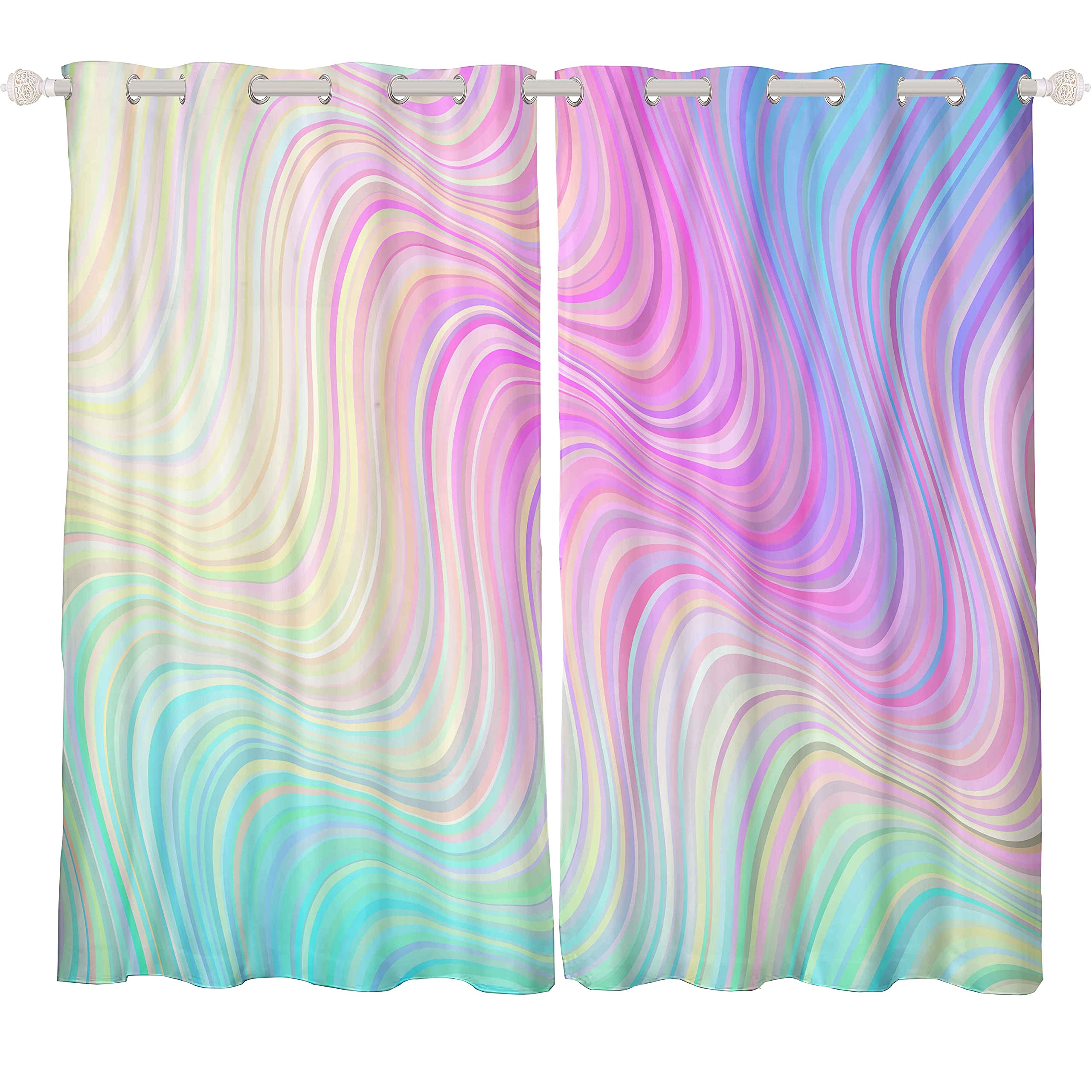 Modern Marble Window Treatments Girls Pastel Rainbow Marble Printed Curtains for Children Kids Teens Chic Luxury Colorful Stripe Lines Window Drapes Window Curtain Room Decor W66*L72 - Image 2