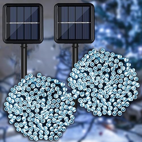 Miniatura 9 de YAOZHOU Guirnalda de luces solares de Navidad impermeables para exteriores, paquete de 2 unidades en total de 144 pies, 400 luces LED de hadas