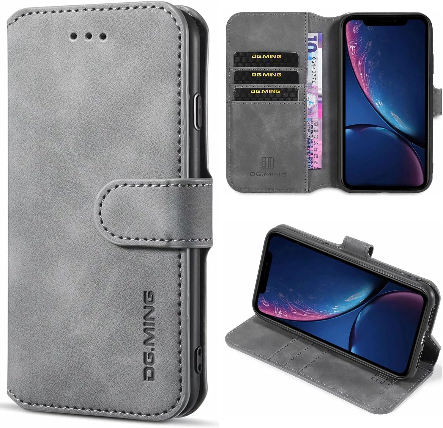 iPhone 11 Wallet Case Floral,Luxury PU Leather Flip iPhone 11 Wallet Case for Women,with Card Holder Kickstand and Magnetic Closure Wallet Case for Apple iPhone 11 6.1 inch (Thepurity-Gray)