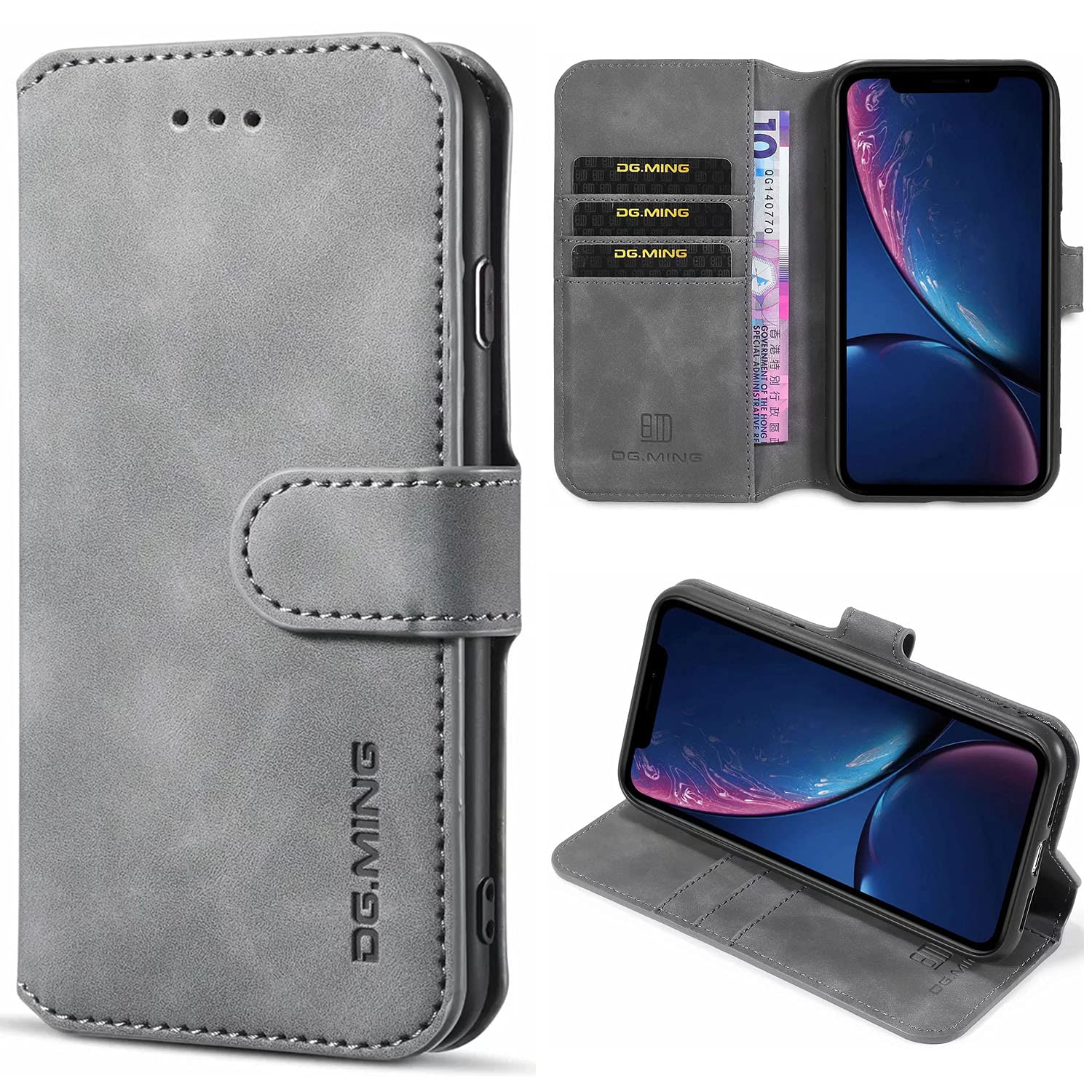 iPhone 11 Wallet Case Floral,Luxury PU Leather Flip iPhone 11 Wallet Case for Women,with Card Holder Kickstand and Magnetic Closure Wallet Case for Apple iPhone 11 6.1 inch (Thepurity-Gray)