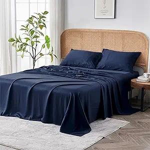 Sijo AiryWeight Tencel Sheet Set, 100% Lyocell Derived from Eucalyptus, Buttery Soft, Architectural Digest 2022 Best Cooling Sheets Winner - 4pc - 2 Pillowcases 1 Fitted 1 Top (Sapphire, Cal King)