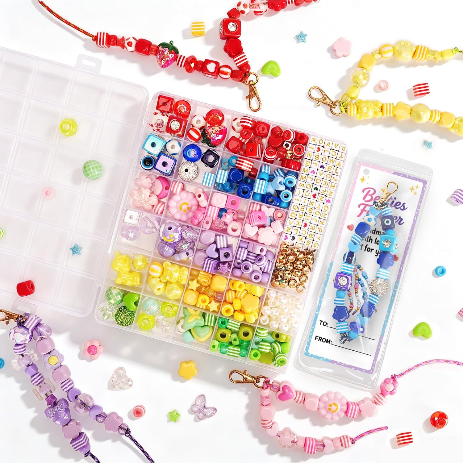 DIY Keychain Making Kit, Friendship Keychain & Bag Charm Kit for Gift
