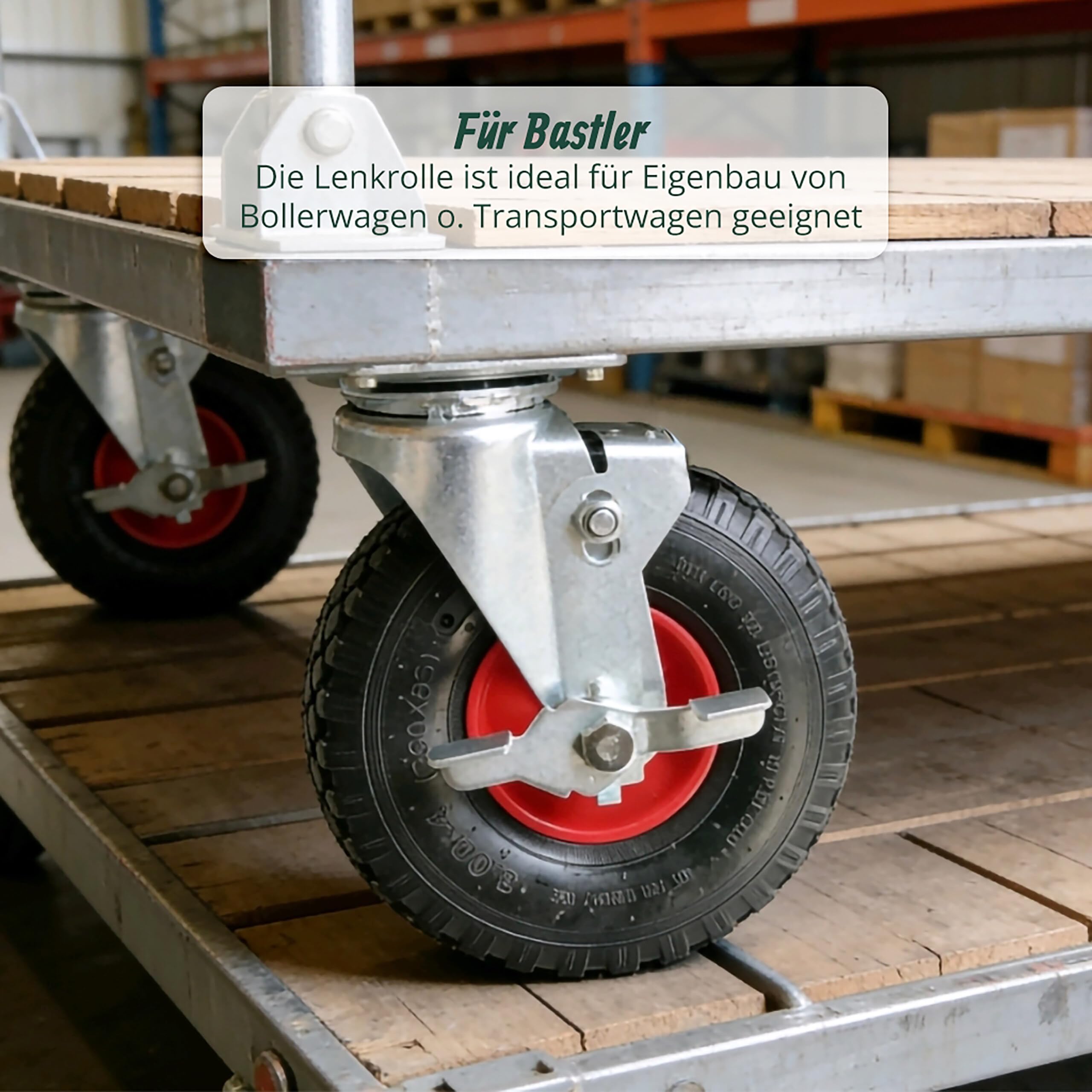 Relaxdays Lenkrolle mit Bremse, 2er Set, 3.00-4, 120 kg, schwarz/rot | luftbereift, Gummi, Stahl Platte, Schwertlastrolle