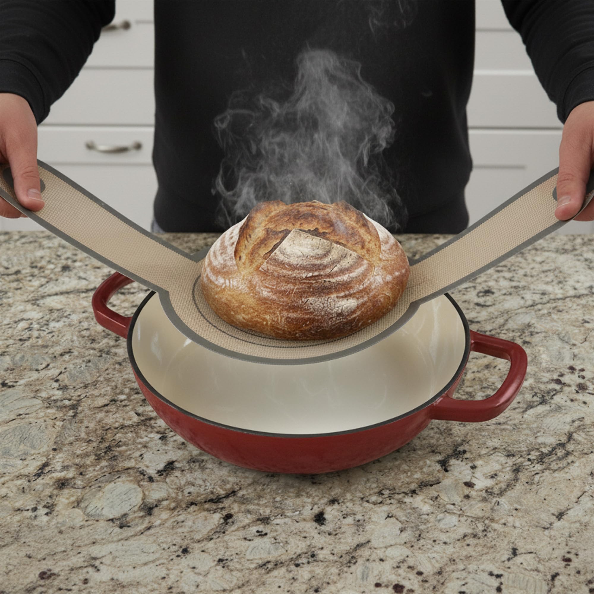 Mahlzeit Zestaw do pieczenia chleba z żeliwa emaliowanego | 6,4 litra | Ciemna wiśnia | Formy do pieczenia chleba z uchwytem i podkładką | Zestaw do pieczenia chleba, garnek z żeliwa, forma do chleba