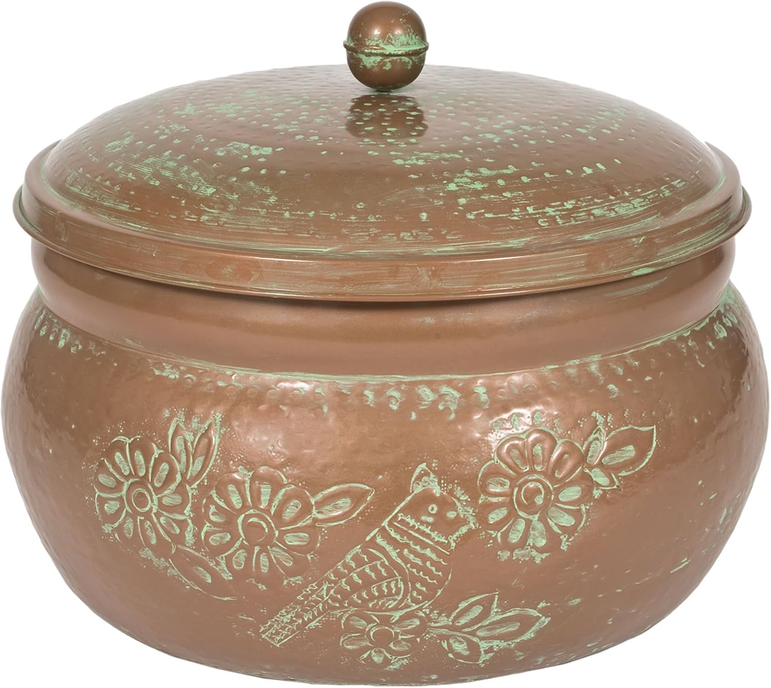 CobraCo Bird Motif Copper Finish Hose Holder with Lid HHEBR