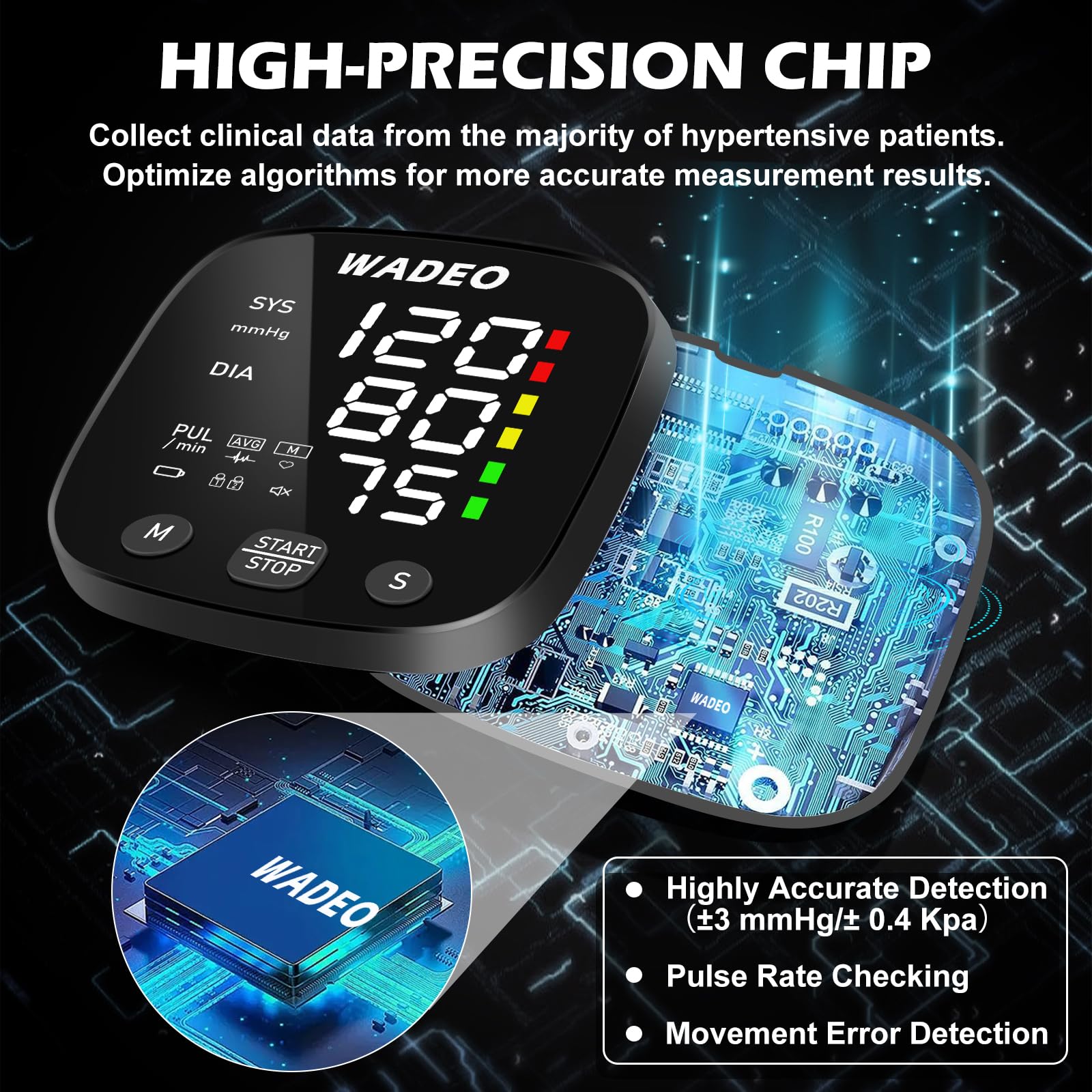 Tensiometre Poignet Professionnel, Tensiomètre Automatique Au Poignet, Mesure Entièrement Automatique de Tension Artérielle et du Pouls, Affichage Numérique Plein écran LED, Bracelet 13,5-21,5 cm