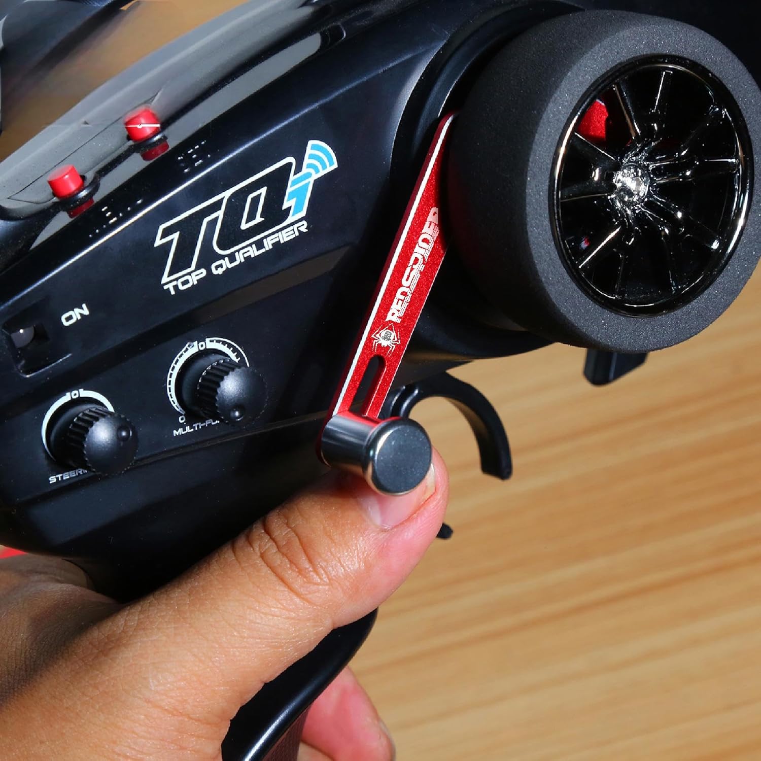 1/10 RC Crawler Car TRX-4 Aluminum Transmitter Steering Wheel Trigger One-Handed Control Adapter Upgrade Parts for 1:10 Scale Crawler Car Traxxas TQi Transmitter TRX4 TRX6 TRX-4M (Black)