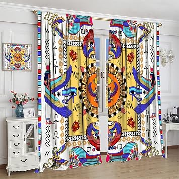 Ancient Egypt Window Curtains for Living Room Bedroom,Egyptian Queen Hieroglyphs Mural Painting,Egyptian Ancient Order Goddess Print Thermal Insulation Blackout Drapes 55x63in