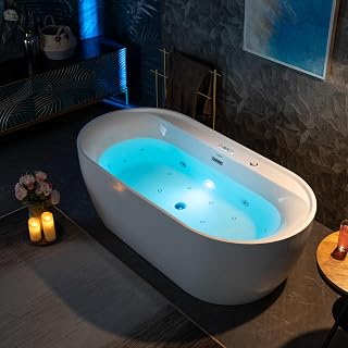 72" x 35-3/8" Whirlpool and Air Bath Heated Soaking Combination Tub with Adjustable Speed Air Blower and Display Control Panel, White,BJ-500