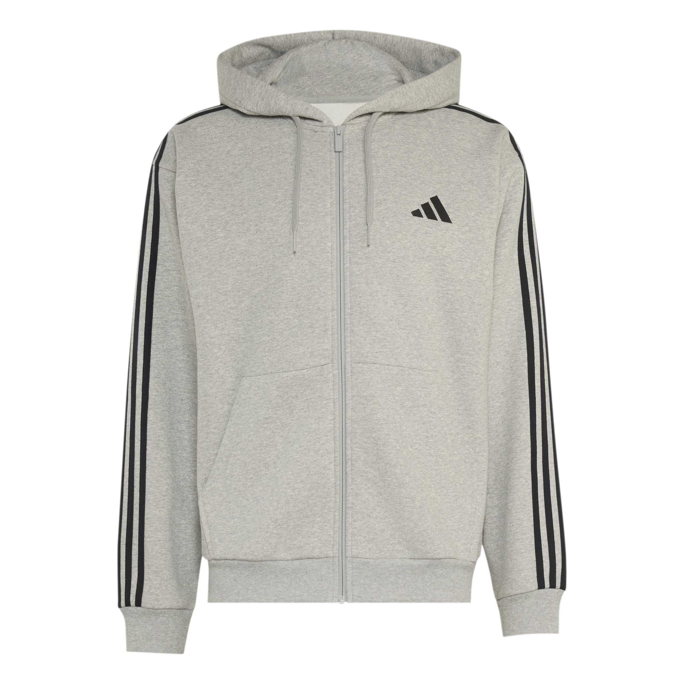 adidas Men's Essentials 3-Stripes Fleece Full-Zip Hoodie Sweatshirt, medium grey heather/white, XXL