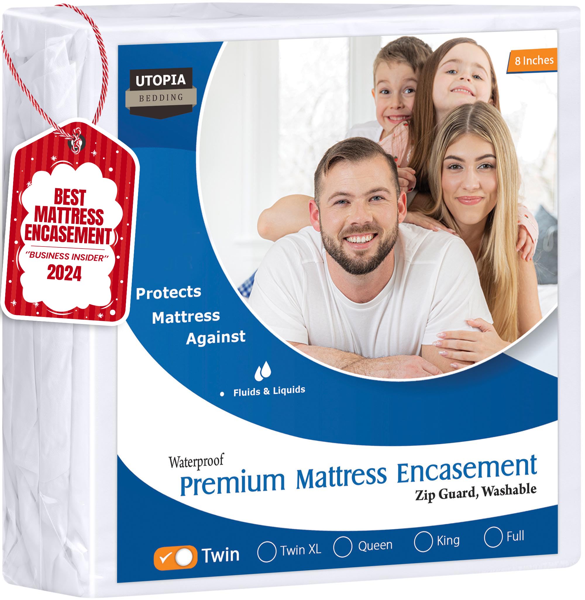 Premium Zippered Mattress Encasement (Fits 6 Inches Mattress, Twin) - Waterproof and Bed Bug Proof Mattress Protector - Six-Sided Mattress Cover