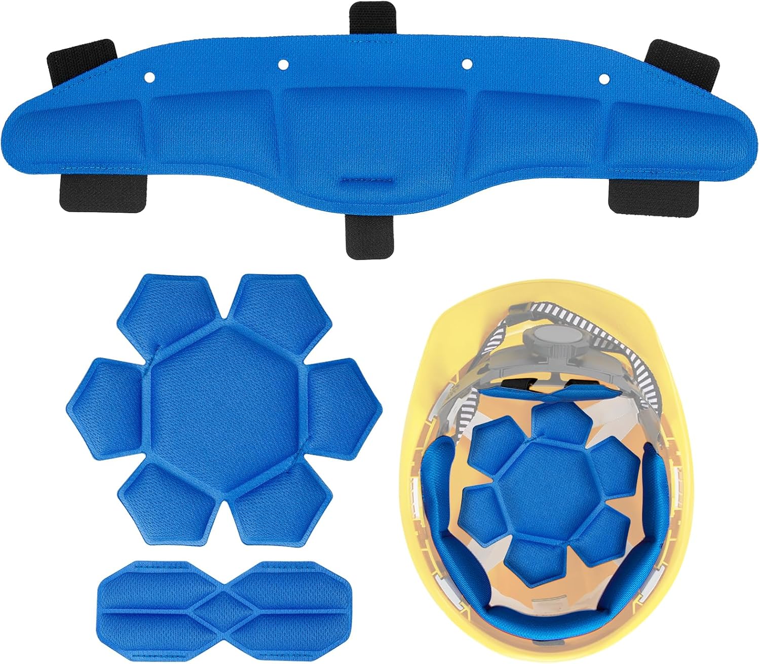 Hard Hat Sweatband and Cooling Liner Kit - Suspension Sweatband, Top Pad & Ratchet Pad Replacement for Safety Helmet, Washable Hard Hat Cooling Accessories, Blue (3 in 1 Kit)
