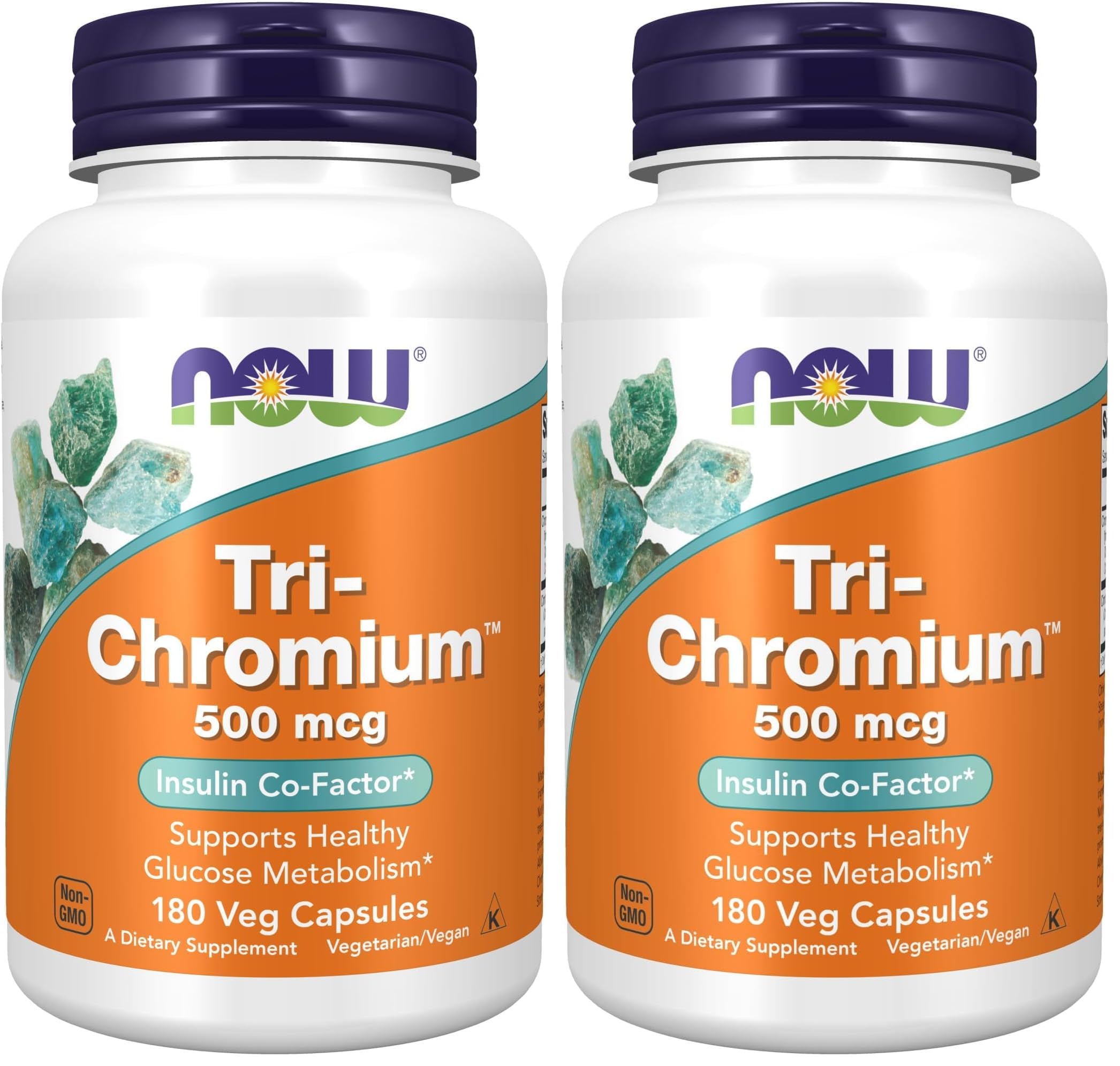 NOW Foods Supplements,Tri-Chromium™ 500 mcg with Cinnamon,Insulin Co-Factor*,180 Veg Capsules,(Pack of 2) 180 Count (Pack of 2)