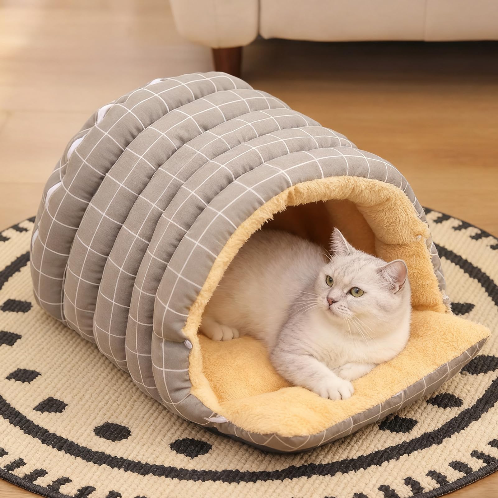 Cama para con Forma de Cueva | Casa Lavable Cálida Y Cómoda - Cueva para Mascotas con Diseño De Cúpula Semicerrada,para Cachorros, Y Mascotas Pequeñas, Rincón De Juego, Invierno, Navidad