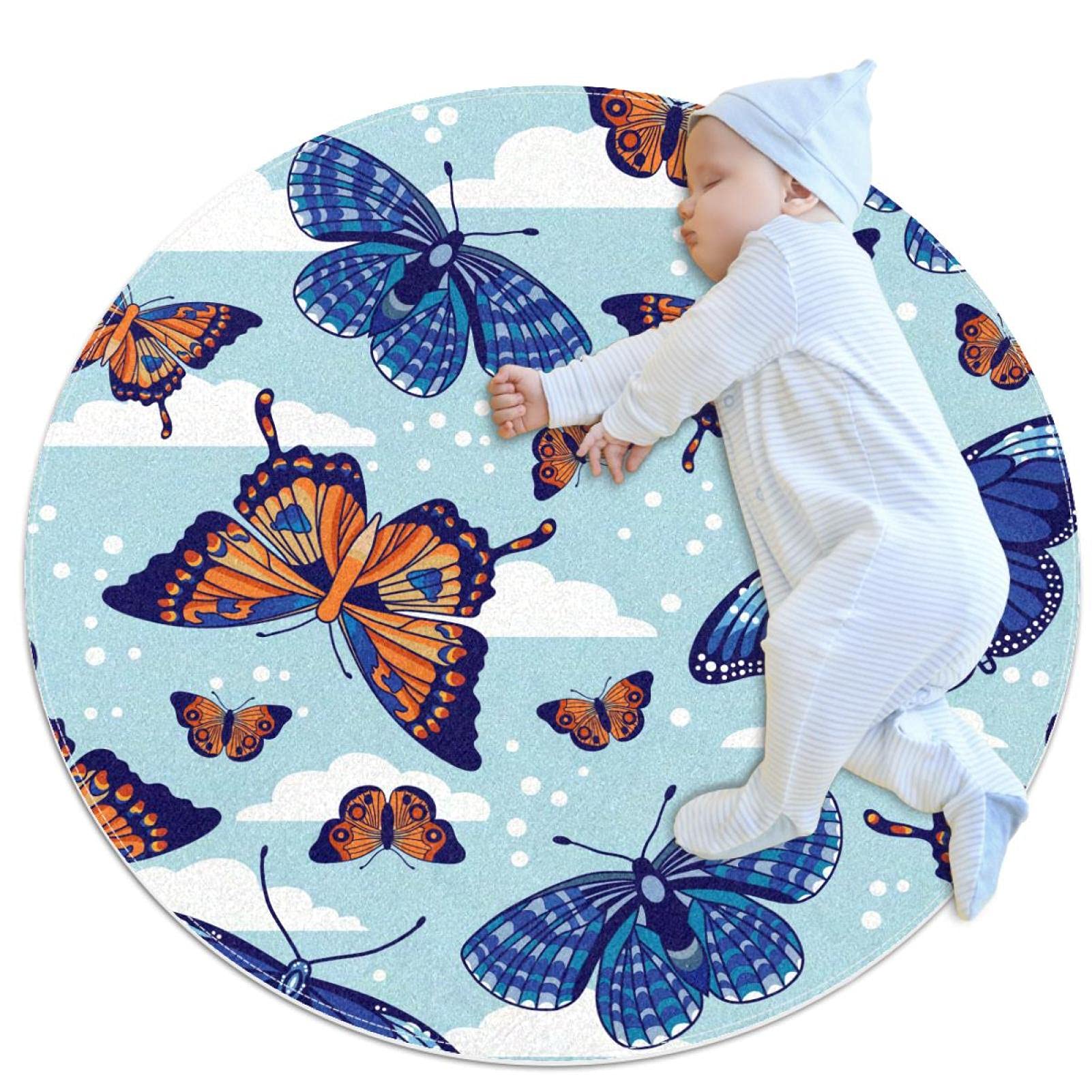 Tapis rond papillon bleu ciel JDEZ pour réveiller un salon terne