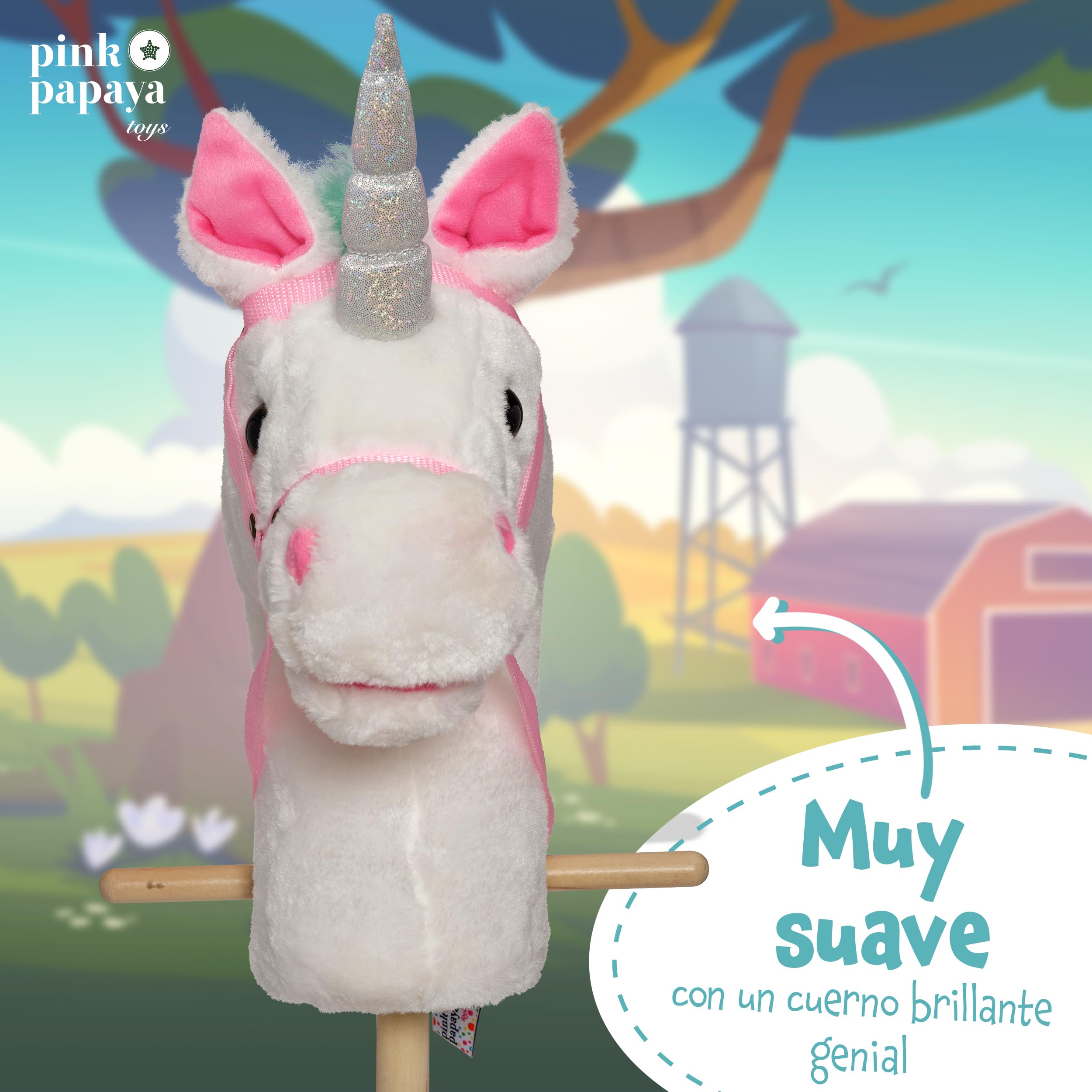 Pink Papaya Caballo de Juguete, Bonito Caballo de Juguete con Sonido: Relincho y Sonido de galopeo