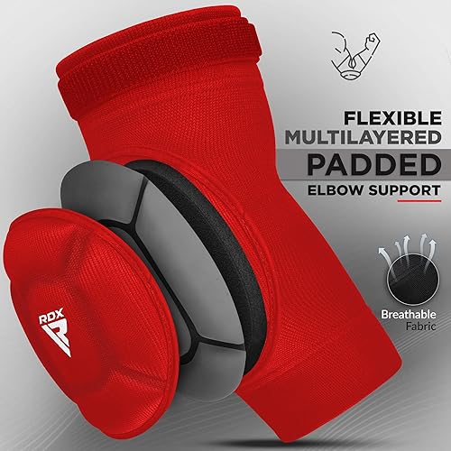 Miniatura 3 de RDX Coderas aprobadas por CE SATRA, Muay Thai MMA Kickboxing Sparring Elbow Guard, artes marciales sorprendente protección, lucha libre de