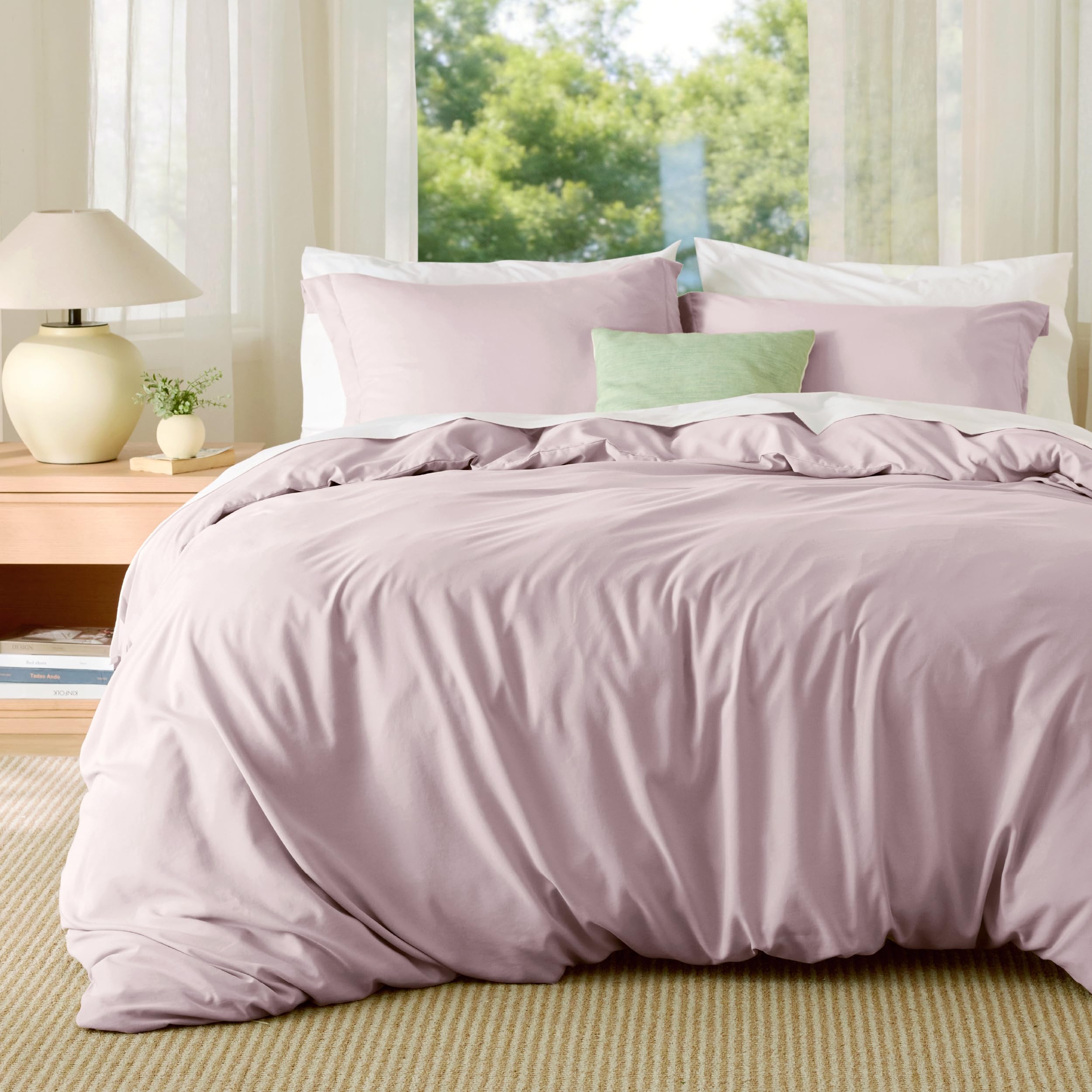 Bedsure Duvet Cover Full Size, 3Pcs Double Brushed Bedding Set, Pink Mocha