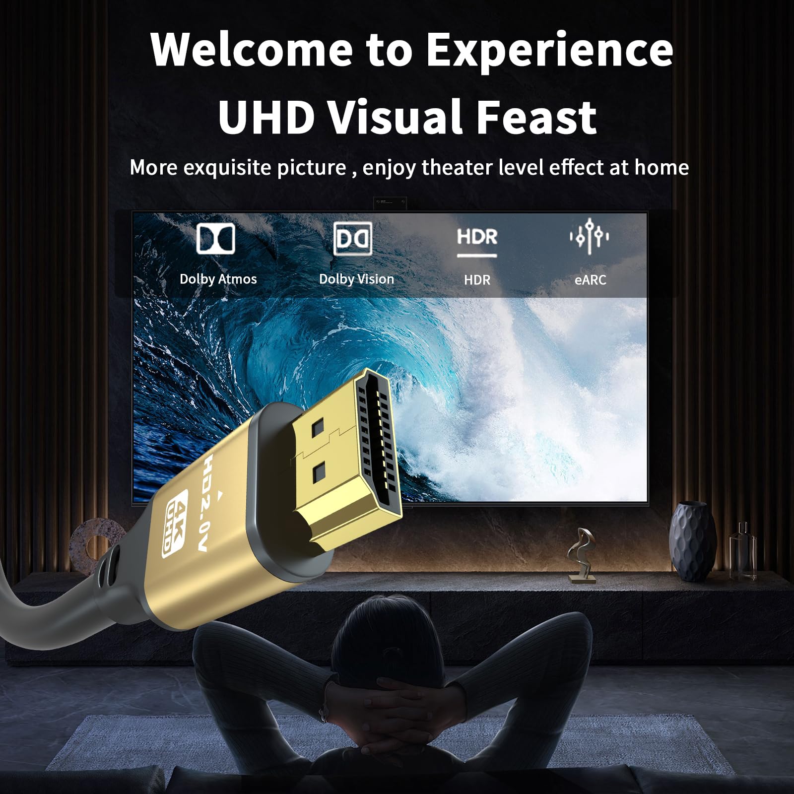 Câble HDMI 2.1 Ultra Haute Vitesse 10M 8K@60Hz 4K@120Hz Connecteurs Plaqués Or