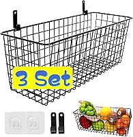 Joben Oligey 3-Pack Extra Large Black Hanging Wire Wall Baskets - 50lb Sturdy Storage for Kitchen Pantry Bathroom Garage RV