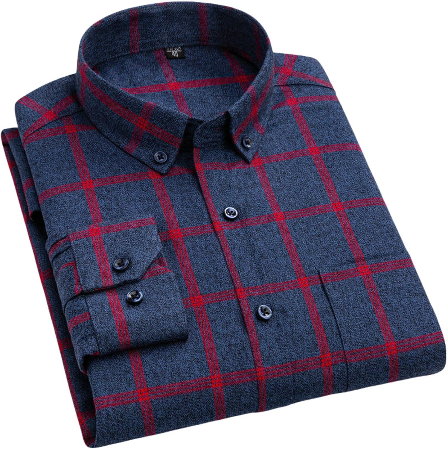 Men's Cotton Long Sleeve Plaid Business Slim Fit Casual Shirt