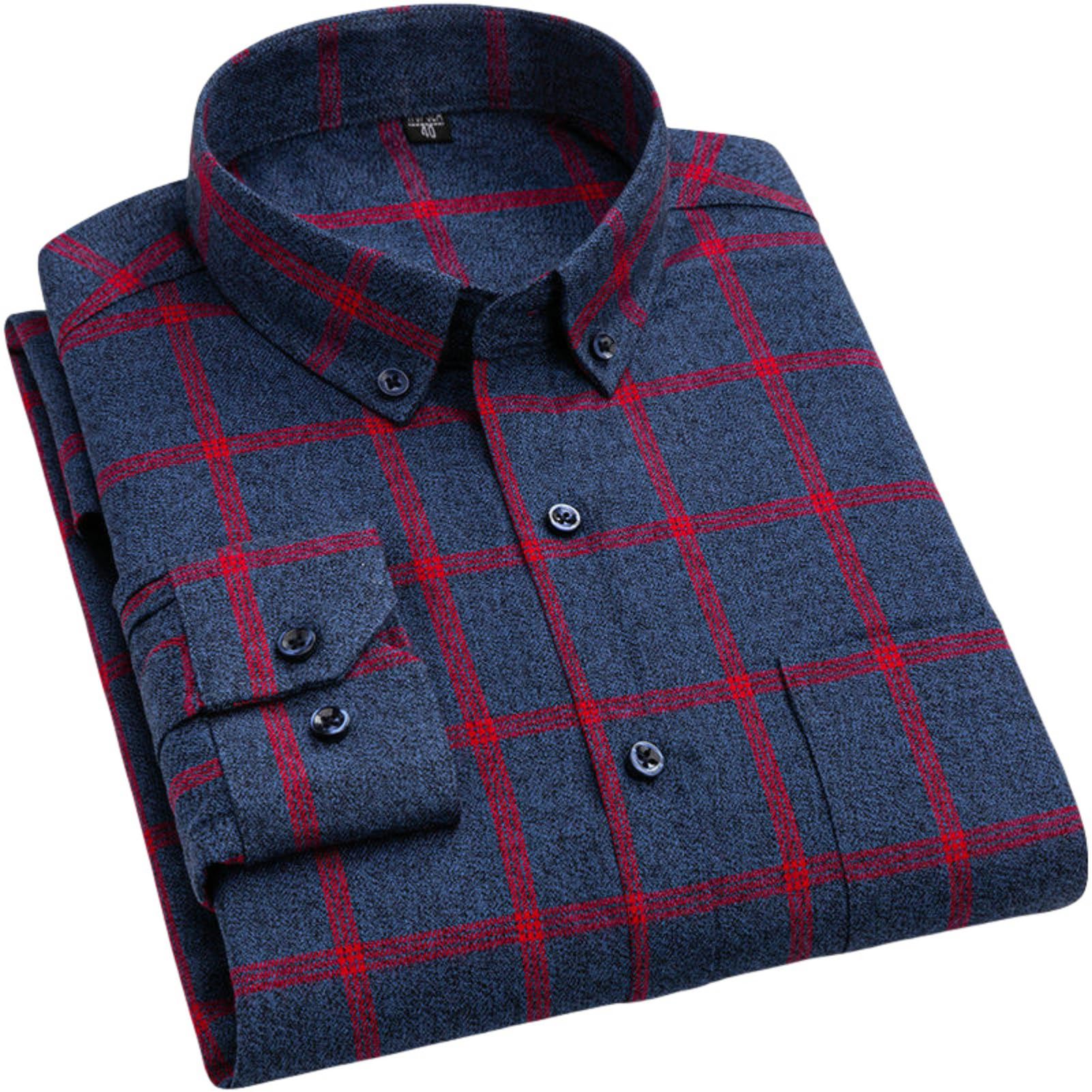 Camicia casual da uomo in cotone a maniche lunghe scozzese Business Slim Fit