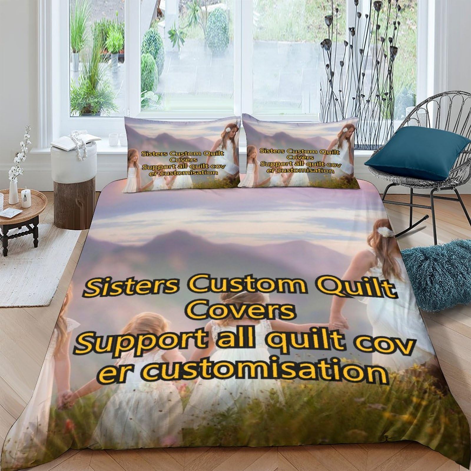 Parure de lit personnalisée photo en microfibre douce avec 2 taies d'oreiller