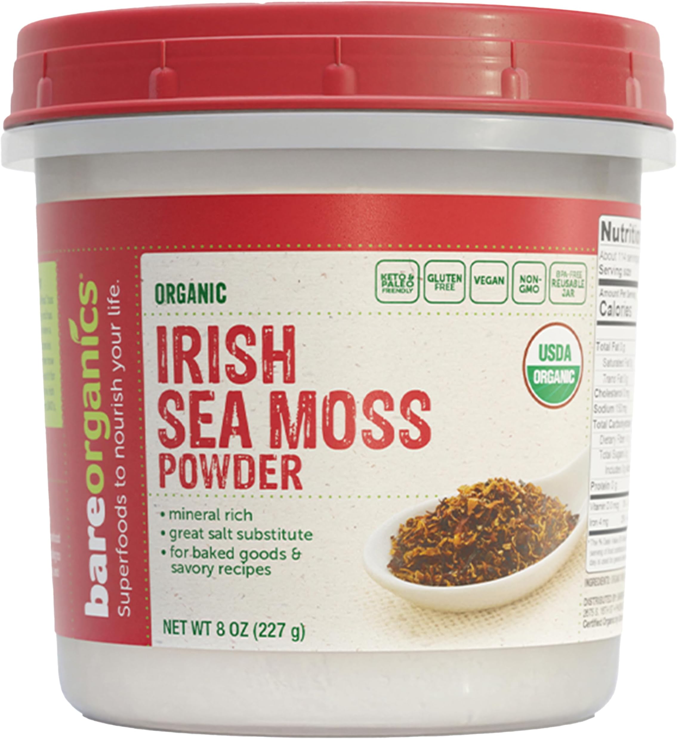 BareOrganics Irish Moss, Superfood Powder, Keto & Paleo, Vegan, Organic, 8 Ounce