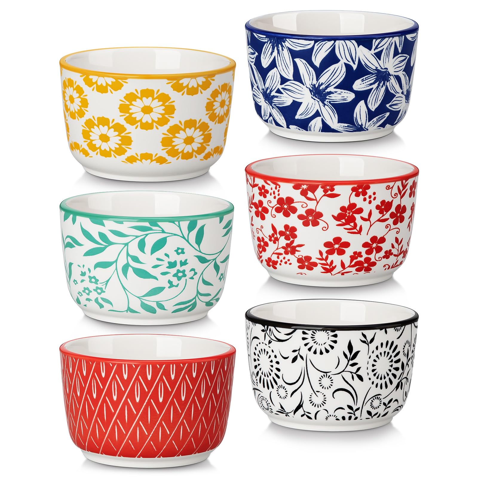 vancasso Selene 6 Oz Porcelain Ramekins Set of 6 for Baking Desserts | Vibrant Hand-Paint…