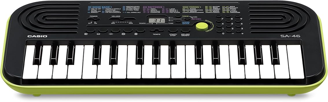 Casio Mini Keyboard, Casiotone SA-46, 32 Mini Keys, Built-in 100 Tones, Accurate Pitch for Convenient Audio Tracking, LCD Screen, 2 Power Supply, Makes a Great Gift