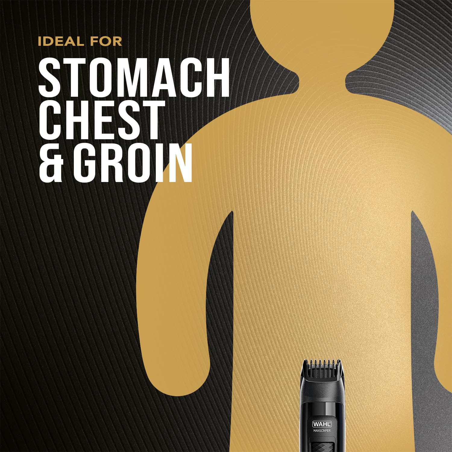 WAHL Manscaper Lithium Trimmer Corpo e Parti Intime, completamente impermeabile, uso bagnato/asciutto, tecnologia Smart Trim LED, lame a sfera Safe-Touch, ricaricabile, nero