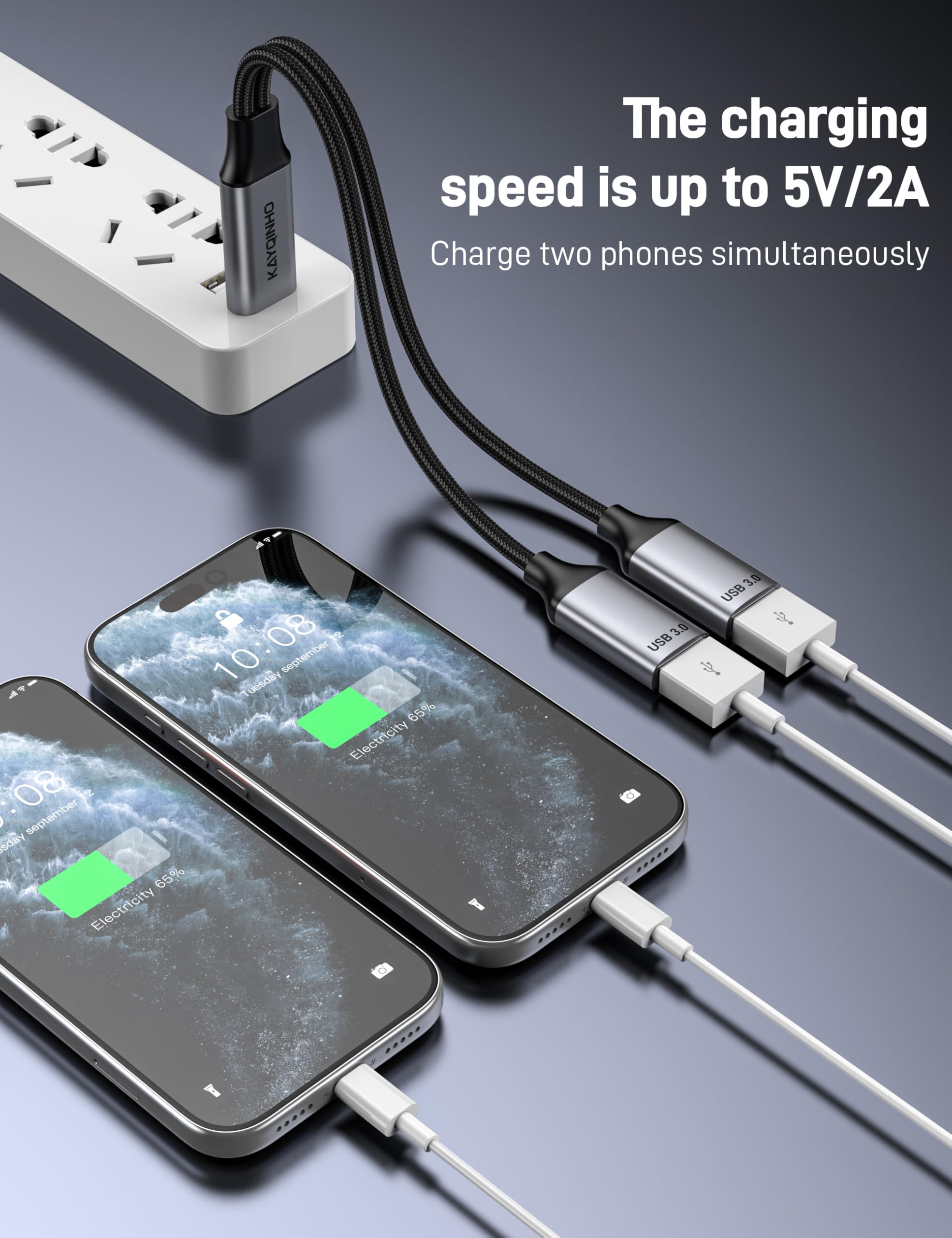 Confezione da 3 cavi splitter USB 2 in 1, hub USB 3.0 portatile per ricarica, trasferimento dati, laptop, Mac, PS4, PS5, mouse, flashdrive, LED, ecc.