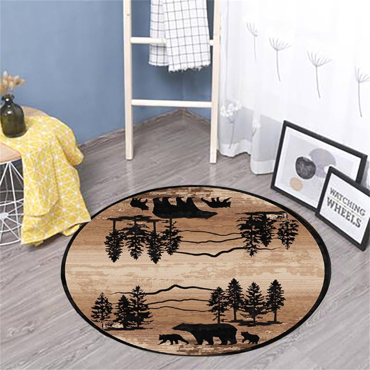 ZCLRUG Rustic Bear Round Area Rug, 7ft, Classic Retro
