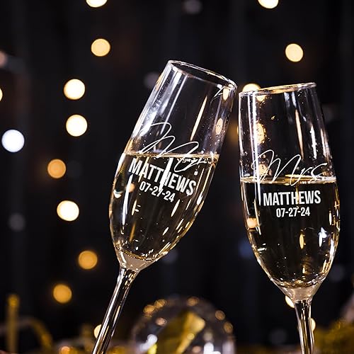 Miniatura 3 de My Personal Memories, Juego de 2 copas de champán personalizadas para flauta de brindis de boda con grabado grabado y monograma