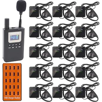 Wireless Tour Guide System 1 Transmitter 15 Receivers Bluetooth Simultaneous Dolmet Translation System Headsets Assisted Listening 50M for Training Church Teacher Court Sermon