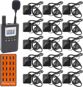 Wireless Tour Guide System, Tour Guide Microphone and Speaker Tour Guide Headsets, 1 Transmitter 15 Receivers, Translation Headsets System 328 feet for Training Church Teach