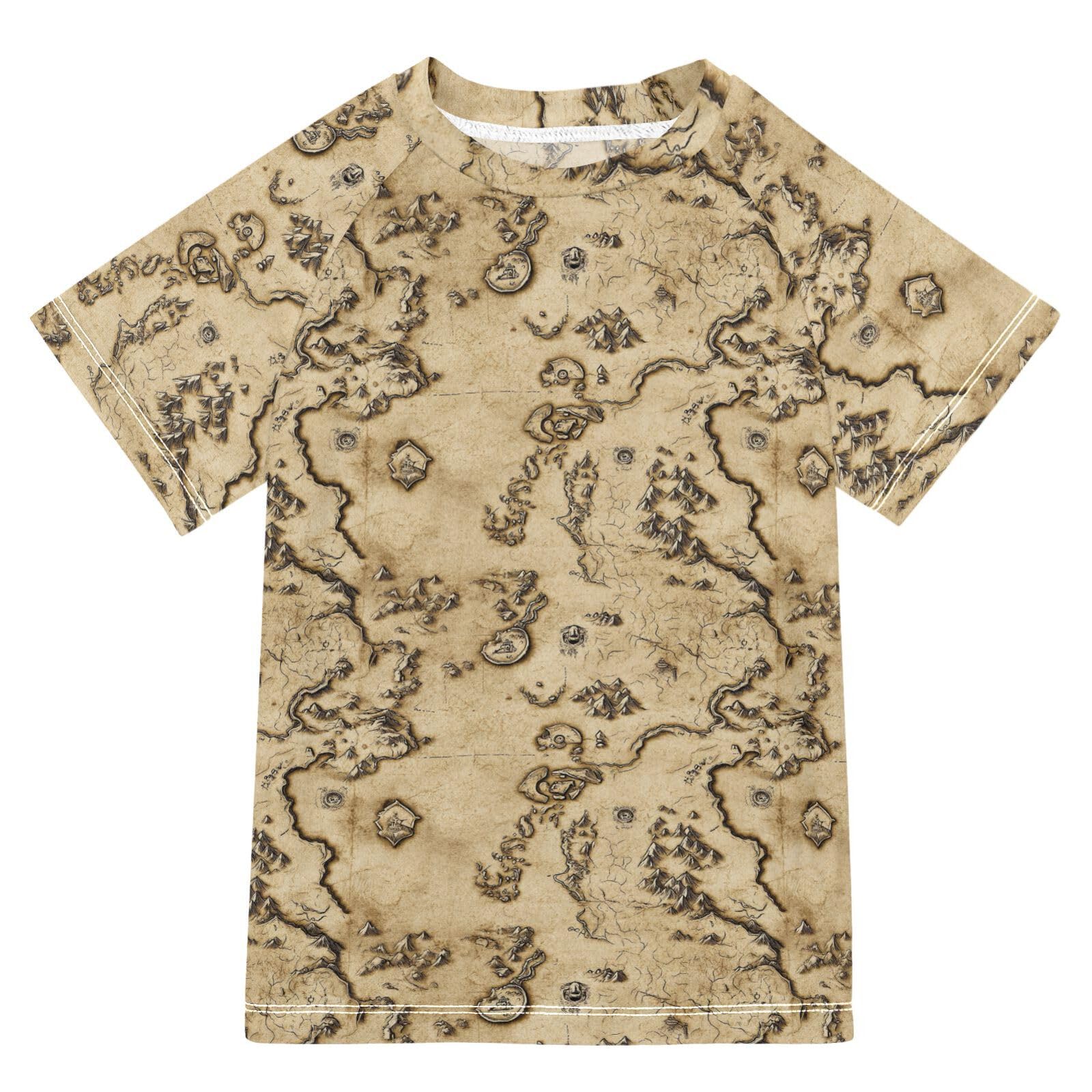 Rash Guard Bathing Suit Girls Short Sleeve Kids Rash Guard Swim Girls 3T Vintage Game Map